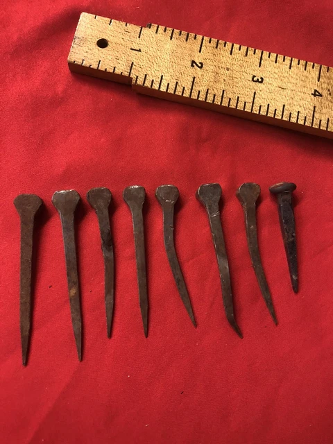 ANTIQUE SQUARE NAILS WITH SQUARE HEADS - Assorted Sizes , Lot of 8