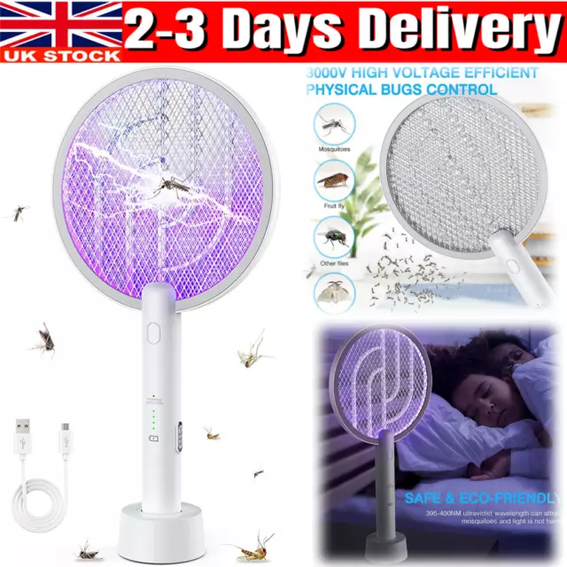 Electric Mosquito Swatter Insect Fly Killer Bug Zapper Wasp Trap Swat Racket Bat