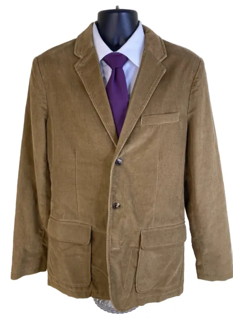 LL Bean Sport Coat Mens 42 Tall Brown Corduroy Patch Pockets Plaid Liner Blazer