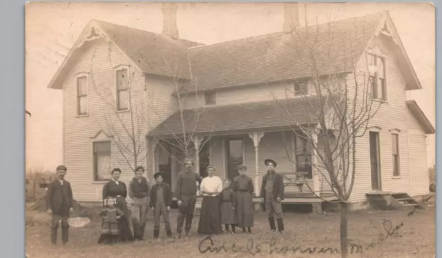 FREMONT MICHIGAN HOUSE & YARD PARTY c1910 real photo postcard rppc mi antique