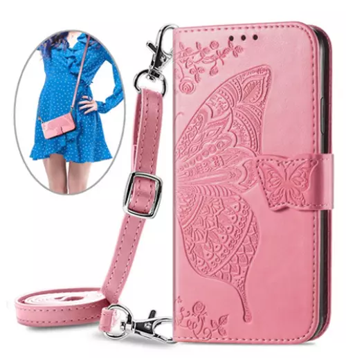 PU Leather Crossbody Butterfly Card Holder Bag Flip Case Wallet Phone Cover Skin