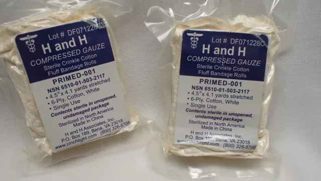 Lot Of Two H & H Compressed Gauze Sterile 6 Ply Cotton Nsn: 6510-01-503-2117