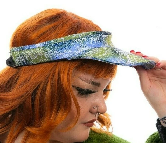 Visiera sole a picco vintage blu verde bianco motivo marmorizzato - unisex