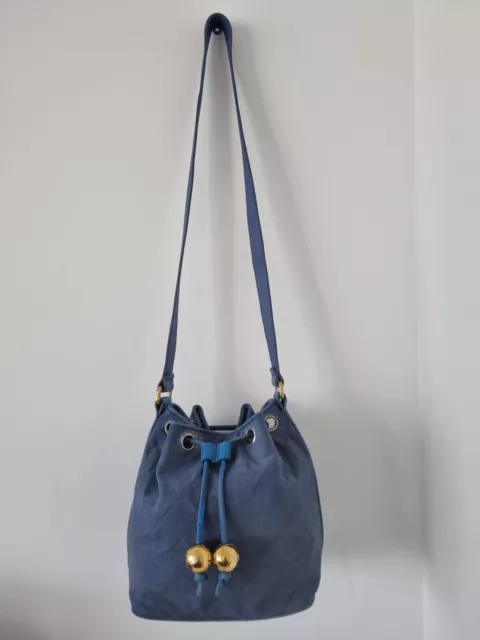 CHANEL VINTAGE SHOULDER Bag Blue Lambskin Used Authentic 90s
