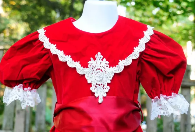 De Colección Años 80 Niñas Talla 4 Rojo Terciopelo y Encaje Vestido de Fiesta de Jo Lene Hecho en EE. UU. 2