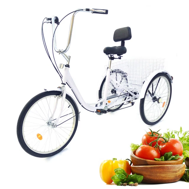 Triciclo Per Adulti OUKANING 24 Pollici, 6 Velocità, Bianco Con Cestino E Luce – Bici A Tre Ruote - Foto 4
