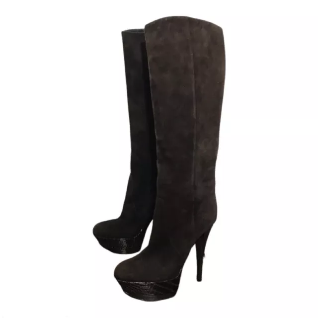 Casadei Knee High Platform Boots Size 6 Brown Suede Stiletto Heels