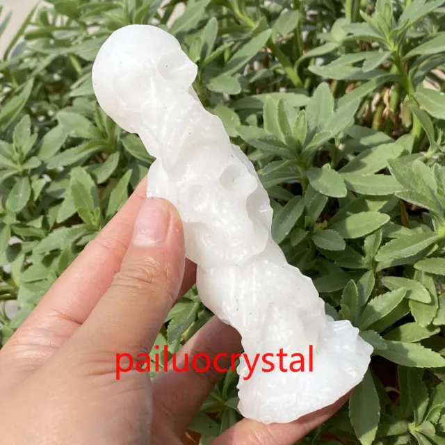 1pc Natural White jade Skull Quartz Crystal Skull Carved Figurines Reiki 4.7"