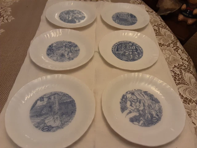 Lot De 6 Assiettes Anciennes Arcopal - Dessert - Décor Contes Esso - Vintage