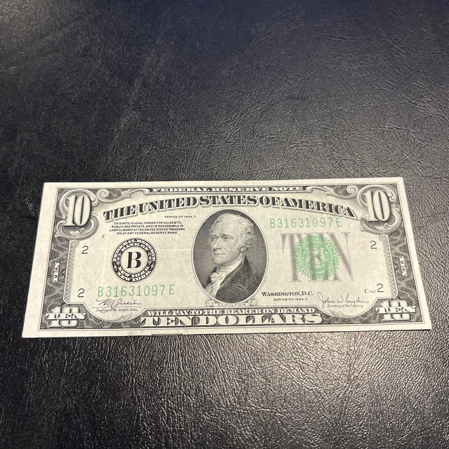 1934 1934C Ten Dollar Bill • $10 Green Seal Note • B31631097E • Crisp