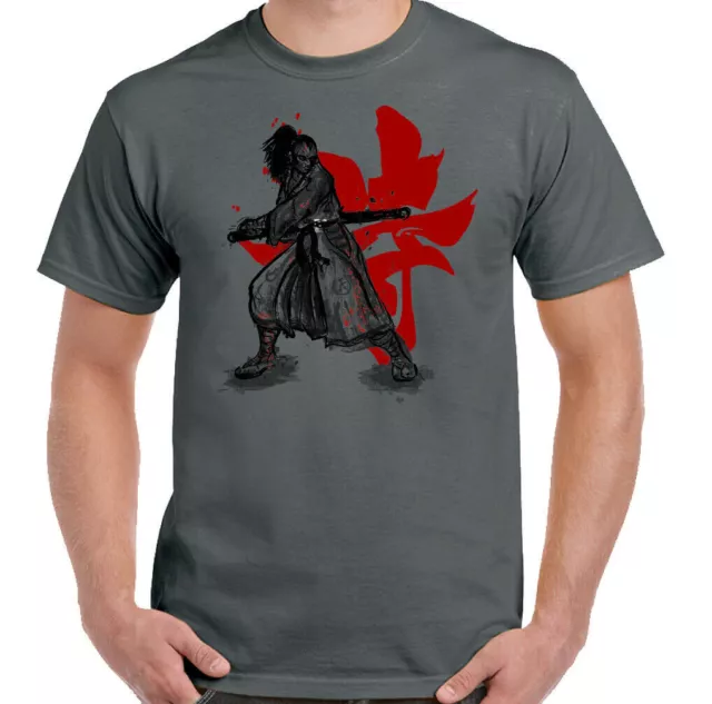 Samurai Warrior Mens Martial Arts T-Shirt MMA Training Top Sword Kanta Japan