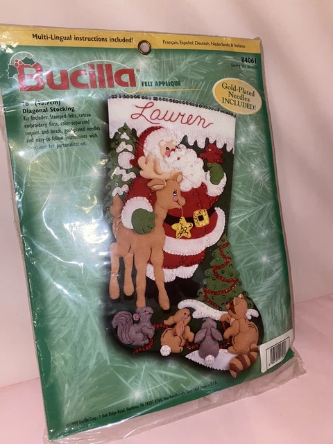 "Kit de Medias de Colección Bucilla Fieltro de Navidad Aplique 84061 Santa 3D Renos 18"