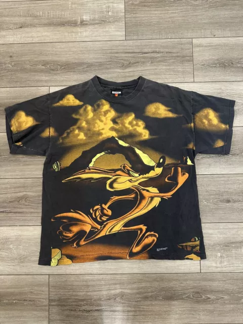 VTG 1995 WILE E Coyote Road Runner Looney Tunes All Over Print T-shirt ...