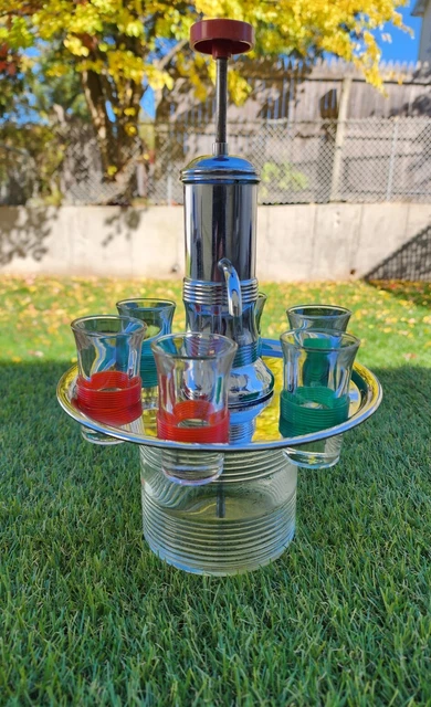 Carrusel dispensador de tiros de whisky bourbon bomba de cromo de colección con 6 vasos 🙂✔️