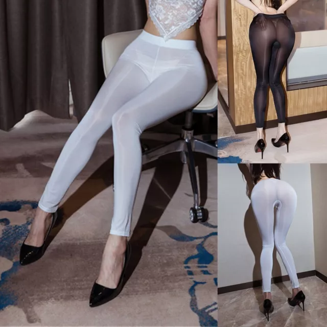 Sexy Women's See-Through Long Pants Sheer Ultra thin Leggings Skinny  Trousers 