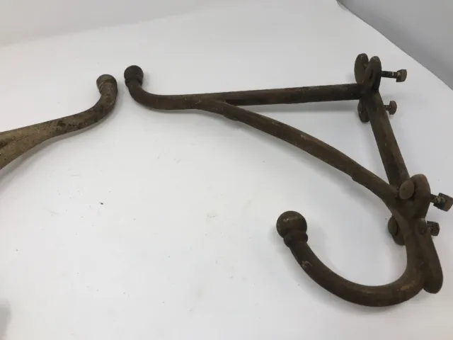 2 Vintage 1900s Cast Iron Harness Wall Hooks Barn Hardware Tack Stable Sign 3