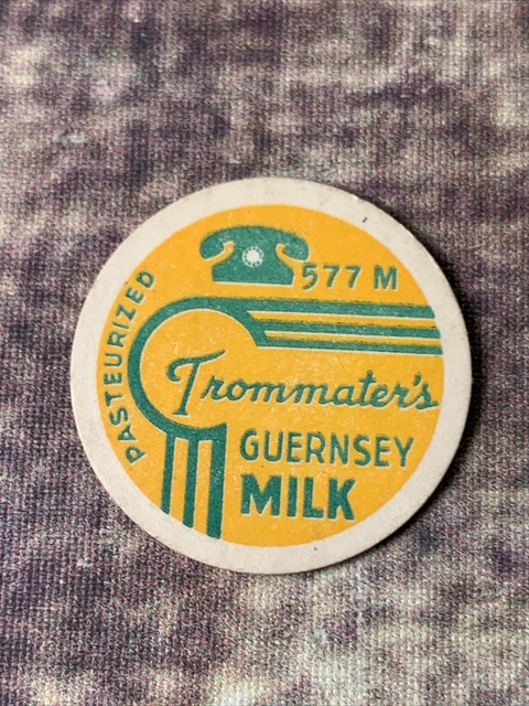 Vintage Milk Bottle Cap Trommater's Guernsey Milk 1 1/16" Diameter