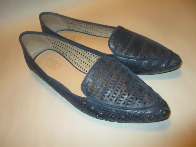 Franco Sarto Soho Womens 8.5M Blue Pierced Pattern Leather Cushion Flats