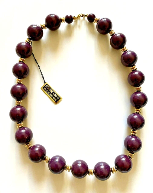 Collier Vintage Perles Plastique Blanc Et Doré - Longueur 58,5 Cm - Excellent état - France