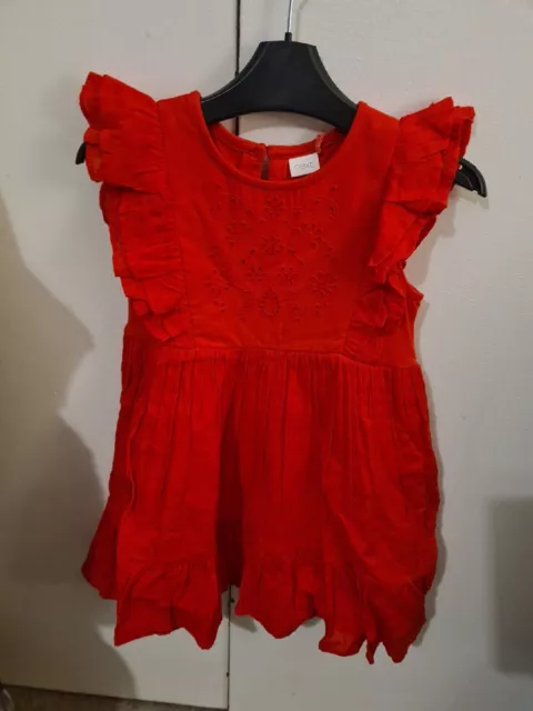 Girls Next Red Jersey Frill Pointelle Lace Dress Age 4-5