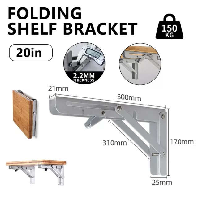 8-20" Stainless Steel Folding Table Bracket Shelf Bench 150kg Load Heavy Duty