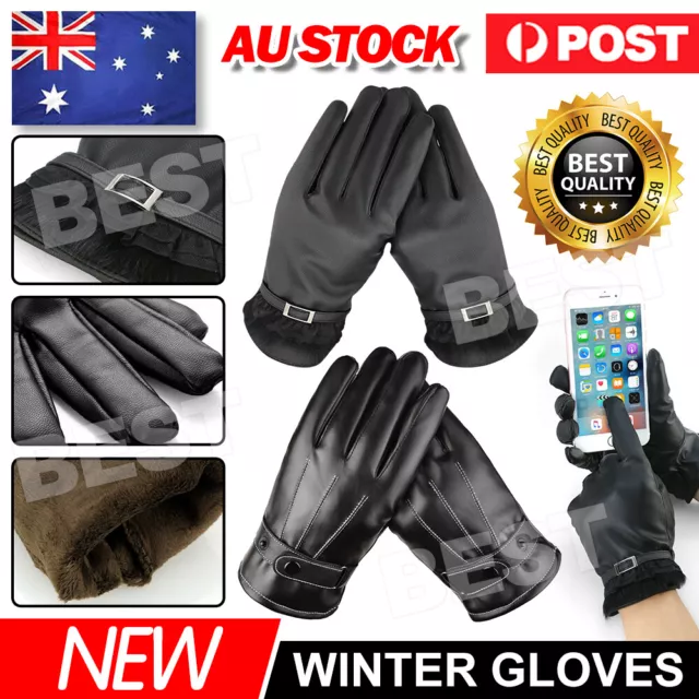 Winter Warm PU Leather Touch Screen Gloves Full Finger Smartphone AU NEW