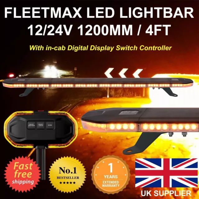 LED Amber Light Bar Strobe Beacon Recovery Warning - 120cm 1200mm 1.2m 48"