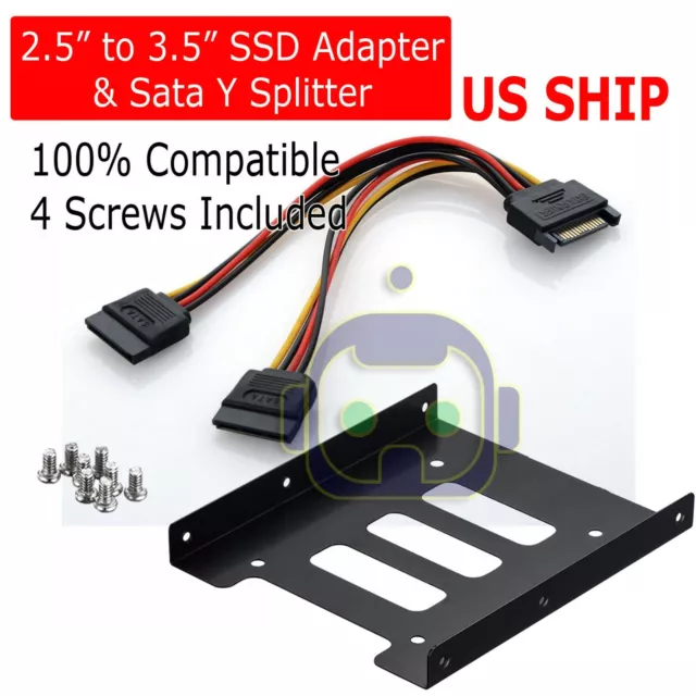 2.5 to 3.5 Bay SSD Metal Hard Drive HDD Mounting Bracket Adapter Tray and Cable