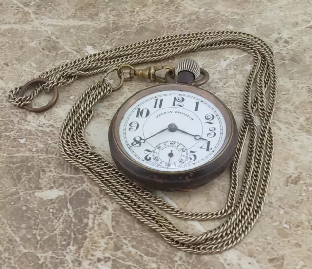 WW1 Weekly Dispatch Reversing Seconds GunMetal Pocket Watch 1914 & Albert Chain