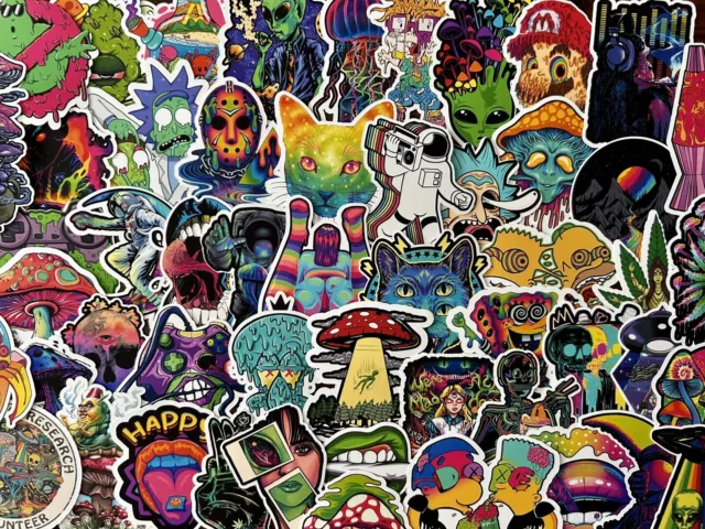 25/50 Piece Psychedelic Sticker Pack - Waterproof Vinyl - Pop Culture Weed