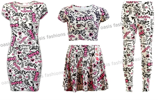 Ensemble Fille Legging & Jupe/Robe Imprimé BD Graffiti Patineuse - Taille 2-13 Ans