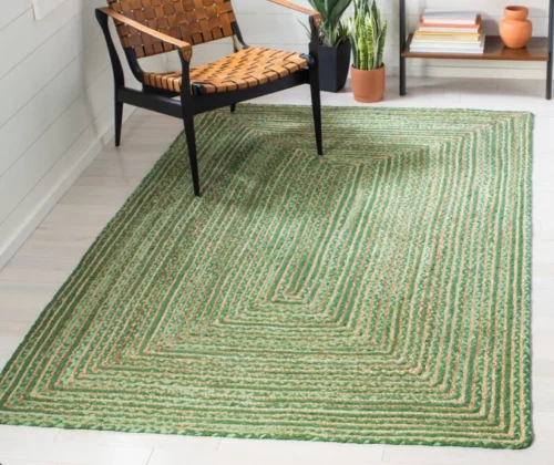 Square Rug Natural Cotton & Jute Area Rug Hand Woven Rustic Look Farmhouse Rug