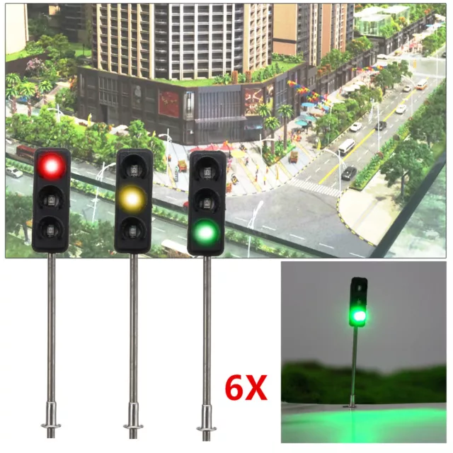 6PCS HO / OO Traffic Signal LED Light Model Train Architecture Street Lamp 1:100