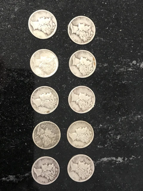 US *MERCURY DIMES* 90% Silver!  Years & Condition Pictured!  Lot of TEN!
