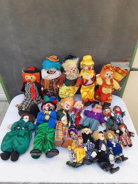 Lot De 3 Automates Clowns Musiciens Vintage - En Porcelaine Et Tissu, état Correct, Décoration Cirque