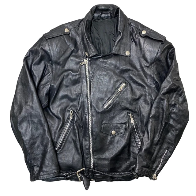 Perfecto Black Leather Jacket 90s Moto Cafe Made In Italy Racer Mens XL