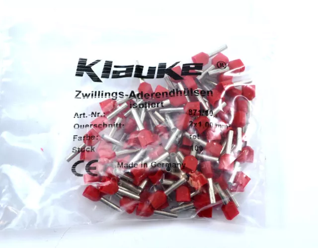 Klauke Zwillings-Aderendhülse 2x1qmm rot isol. 871/10, 700 Stück, OVP