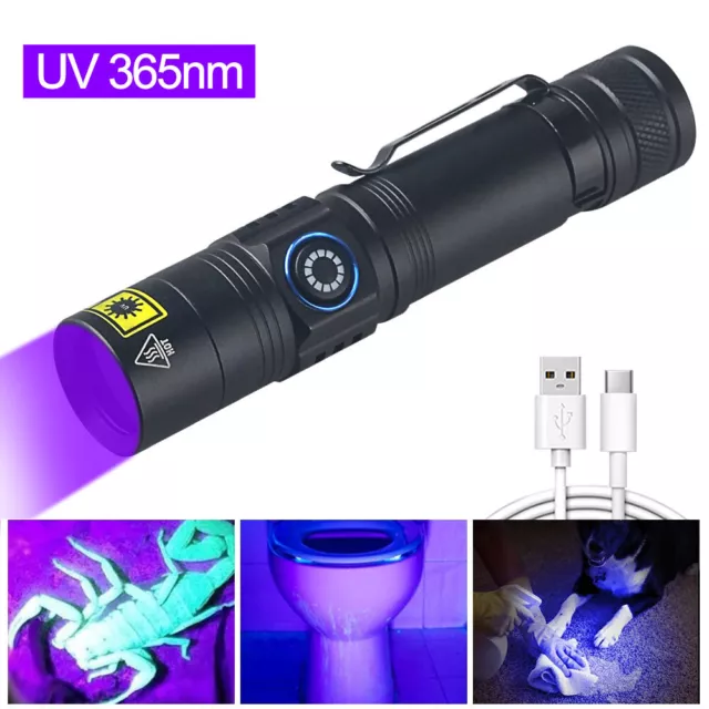 USB LED ultraviolette Taschenlampe schwarzes Licht 365nm Inspektionslicht DE