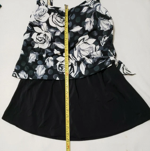 Rose Marie Reid Black/White floral 1 Piece Womens Tank Skirt Bathing SwimSuit 14