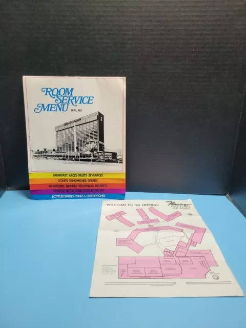 Vtg Room Service Menu From The Flamingo Hilton W/ Bonus Map Of Hotel Building