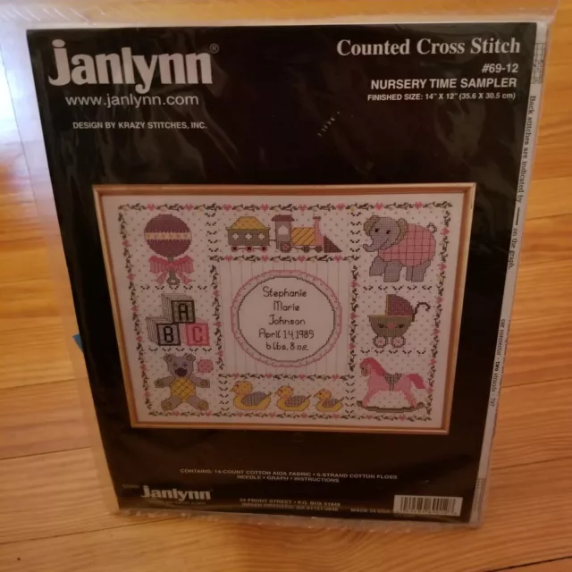 Janlynn Nursery Time Sampler Counted Cross Stitch Kit 14x12 in New Baby Announce