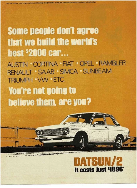 1969 DATSUN 510 2-door sedan art Vintage Print Ad