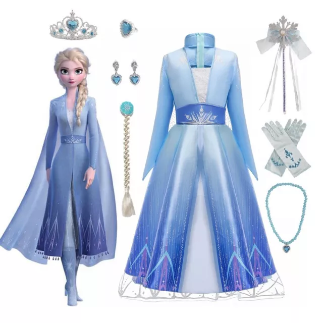 Kinder Mädchen Eiskönigin Elsa Kleid Frozen 2 Prinzessin Cosplay Kostüm Karneval