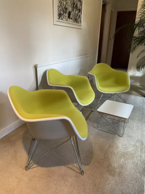 3 New Vitra Eames Yellow Lime Upholstered Armchair Chair LAR + Occasional Table