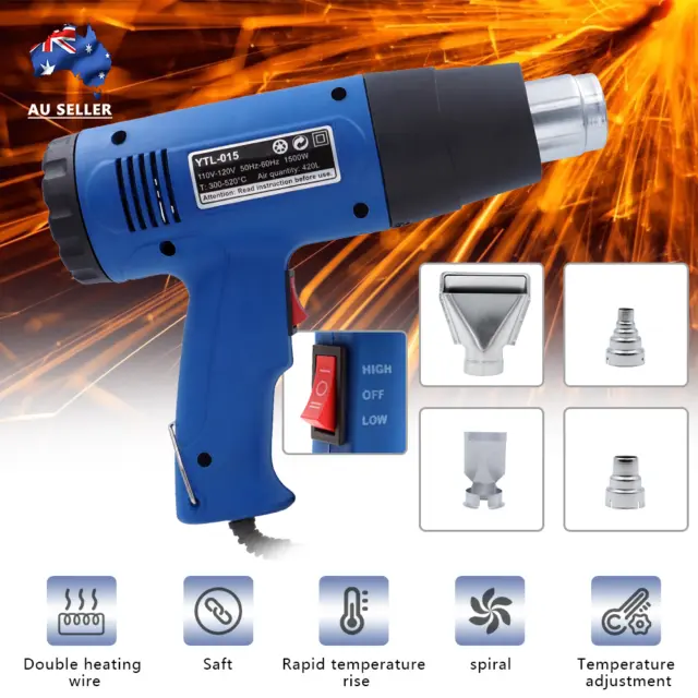 Heat Gun Dual Temperature 1500W 4 Nozzles Power Hot Air Gun Paint Stripper AU