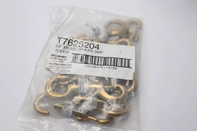 (10-Pk) Campbell Open Eye Snap 70 lb WLL Bronze 3/8" x 3-13/32" OAL T7625204