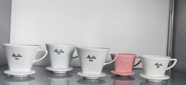 5 x Melitta Kaffeefilter Nr. 101 und 102  Weiß / Rosa Porzellan Filter Konvolut 2