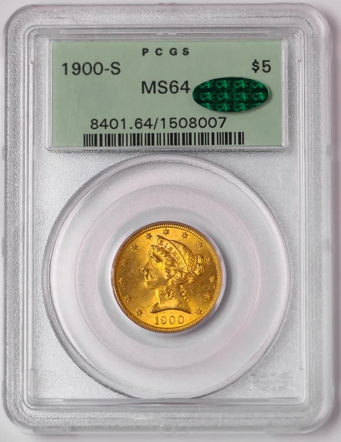 1900-S $5 Five Dollar Gold Liberty Head Liberty Half Eagle Coin PCGS MS-64 CAC