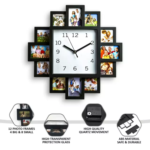 Family Love Picture Wall Clock 12 Multi Photo Modern Aperture Frame Home Decor 3