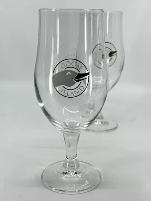 2 Goose Island Tulip Stem 16.5 Ounce Beer Pint Glasses Barware Drinking Glasses 2
